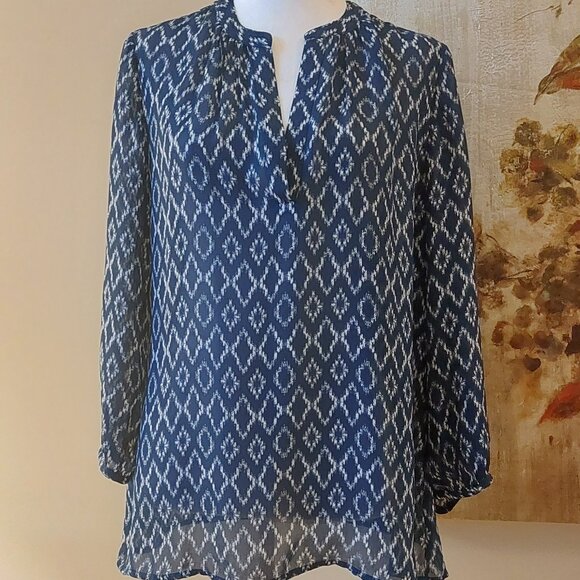 Banana Republic Blue Ikat Popover Blouse - Picture 2 of 7